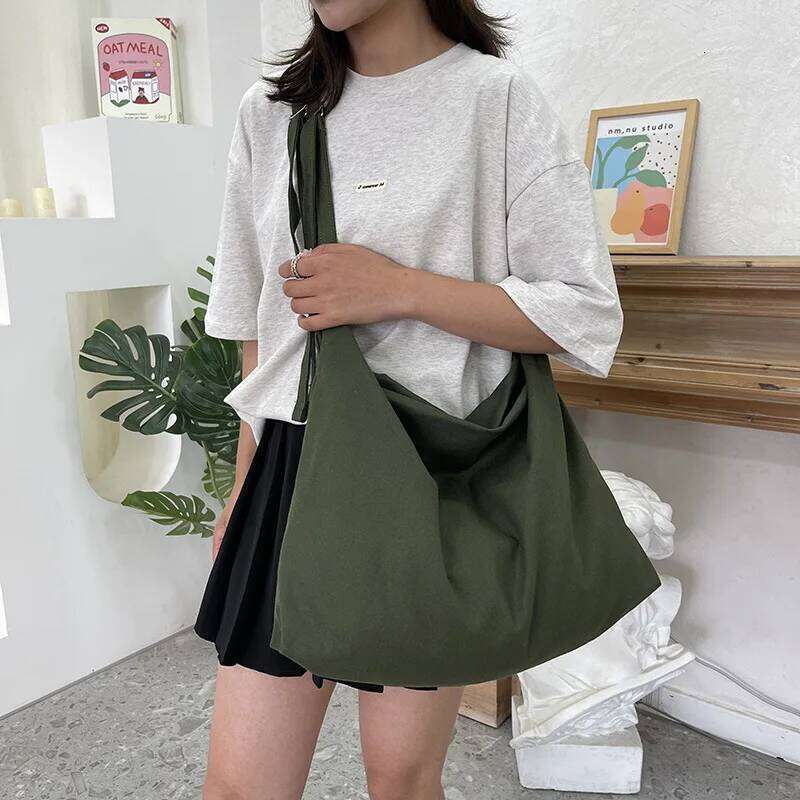 Solid Color Canvas Shoulder Large Capacity Crossbody Casual Shopping With Adjustable Strap Handbag Daily Travel Bag
