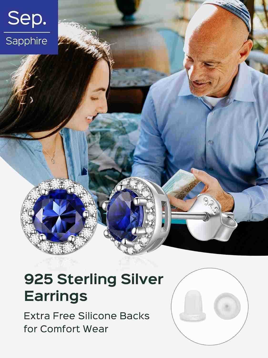 925 Sterling Silver HeartRoundPearEmerald Cut Birthstone Stud Earrings for Women Birthday JewelryW250911