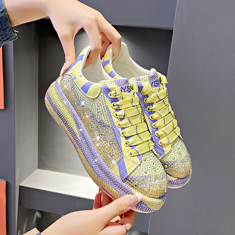 Luxury Leather Shoes Fashion Platform Shoes Platforms Designer Sneakers Tide Shine Bling Rhinestone Shoes Casual Shoes Lace Up Flat Sneakers Zapatos D