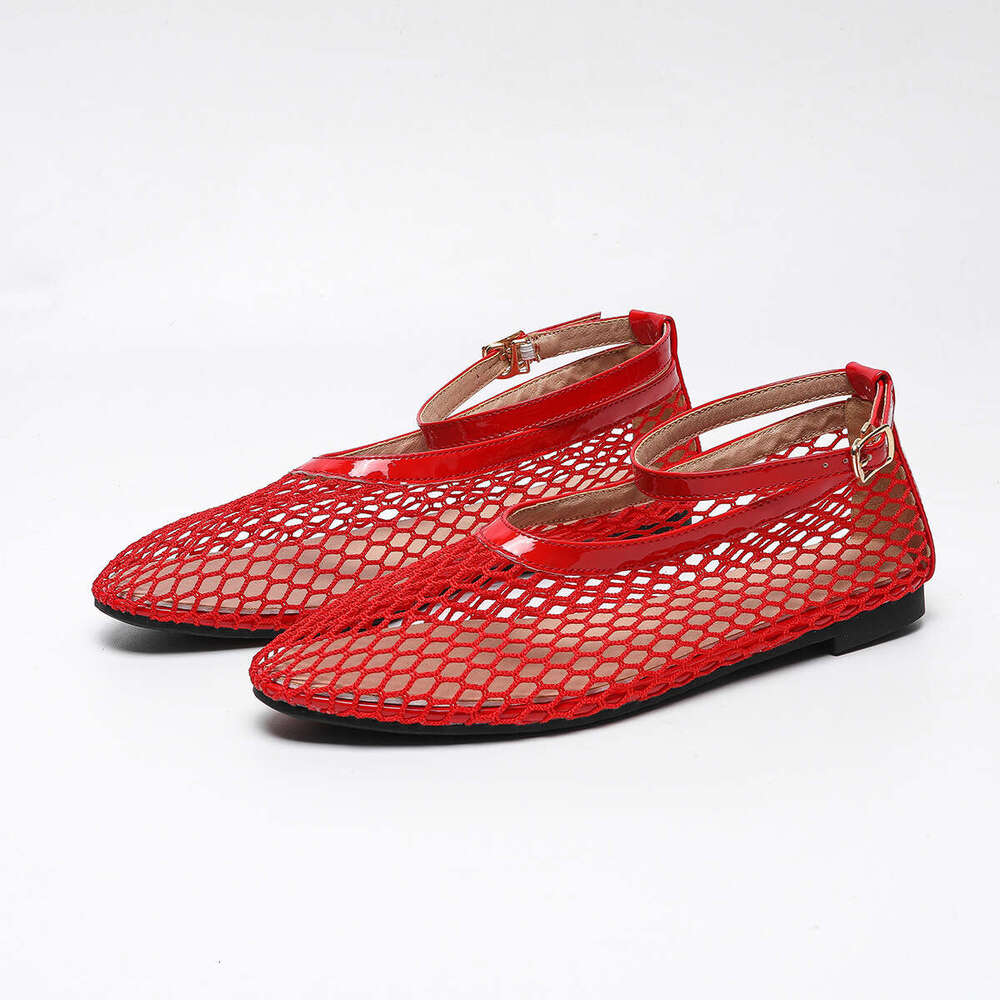 Plus Size Dance Clogs 35-45 Round Toe Flat Mesh Breathable Ballet Belt Designer Shoe Buckle Women's Shoes