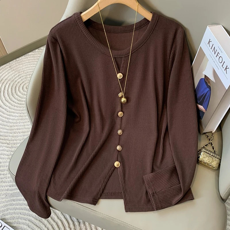 ZJAISS Women Plus Size Sweater Autumn Winter ONeck HollowOut SingleBreasted Pullovers Split Hem Knit LongSleeve Top 250911