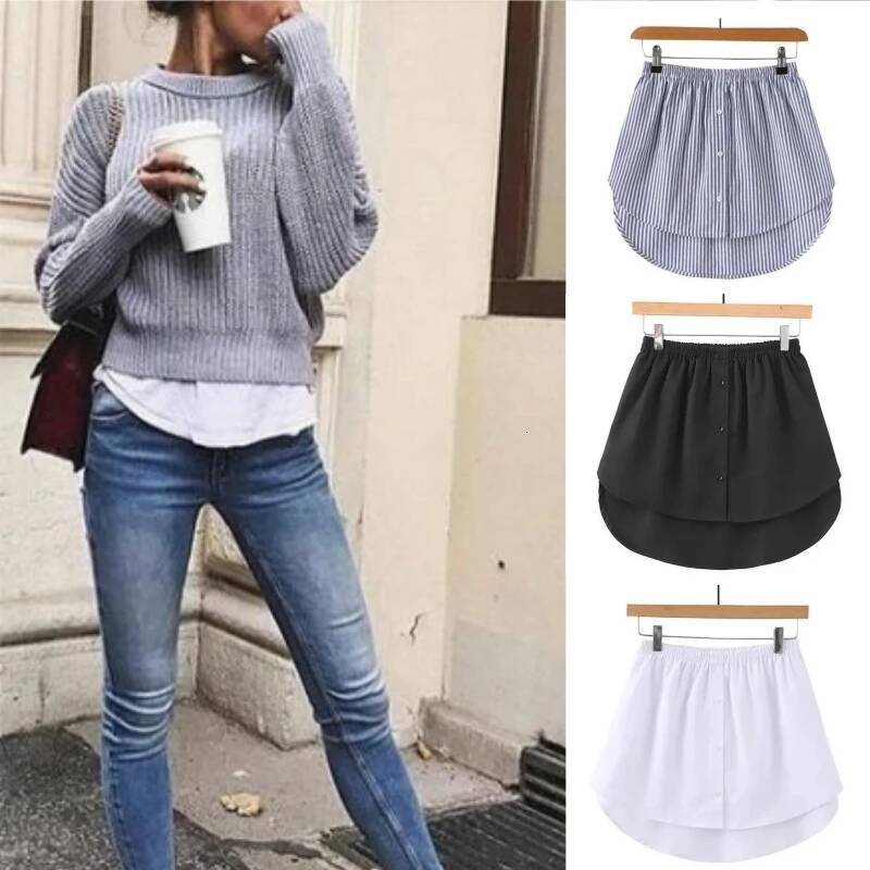 Women Girls Shirt Blouse Extender Adjustable Layering Faux Top Lower Sweep Mini Skirt False Hemline Splitting Underskirt dongdumaoyi