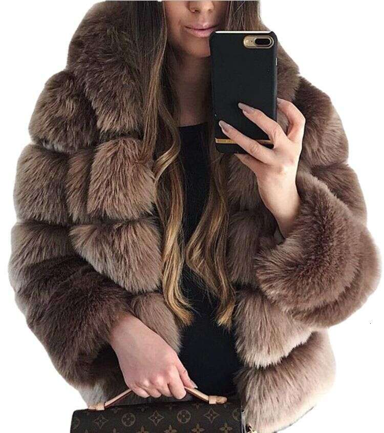 Women's Fashion Imitation Fox Fur Hooded Women's Coat Long Sleeve Cardigan