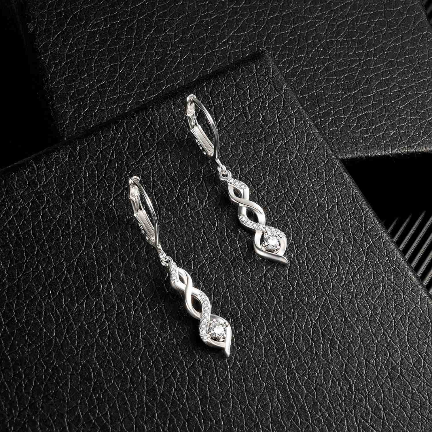 Silver Drop Dangle Earrings for Women Cubic Zirconia Hanging Dangle Earrings Long Infinity Drop Earring Leverback CZ Earing for Jewelry GiftsW250911
