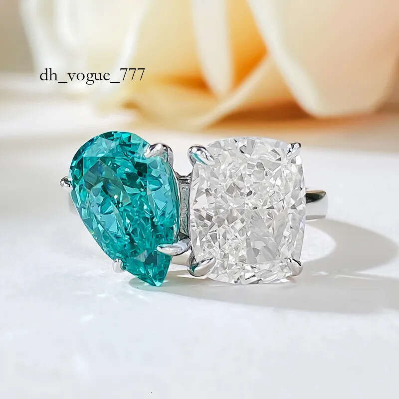Choucong Brand Wedding Rings Jewelry Real 100% Sterling Sier Water Drop Paraiba Moissanite Dia Party Women Engagement Band Ring Gift Never Fade