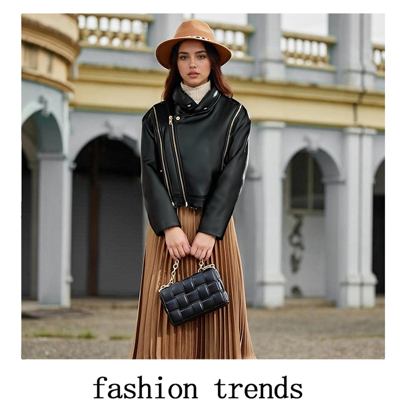 Women's Leather & Faux Leather Women's Short Black PU Leather Biker Jacket with Asymmetric Zippers