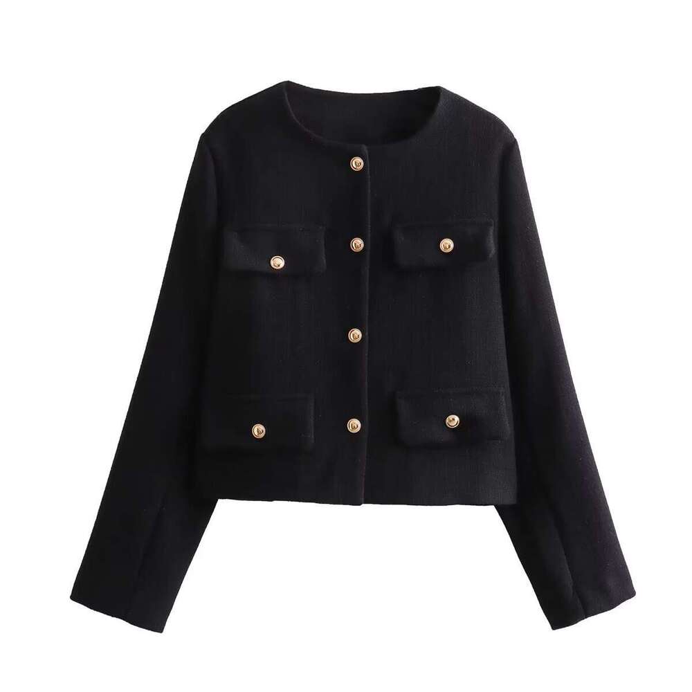 DHEssentials 2025 Small Chanel Style Fashion Button Decor Short Blazer for Women