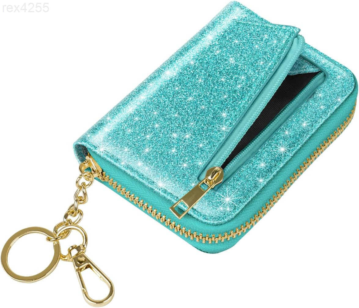 14 Credit Card Slots RFID Card Holder Wallet Glitter Leather Small Cute Card Organizer Case with Coin Pocket Keychain TiffanyW250911