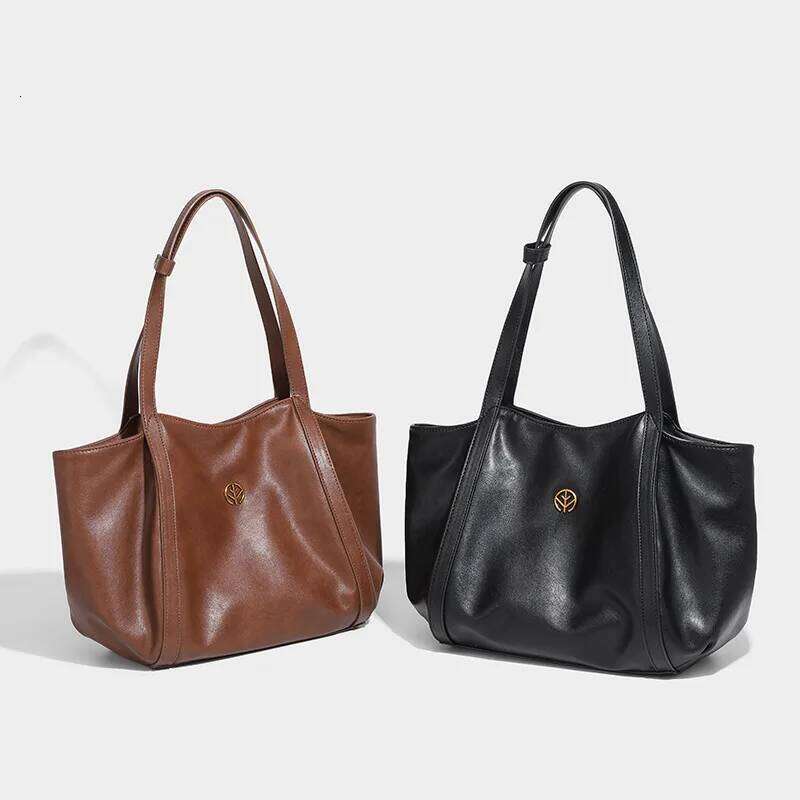 Retro tote bag, fashionable commuting handbag, large capacity Maillard single shoulder computer bag for women