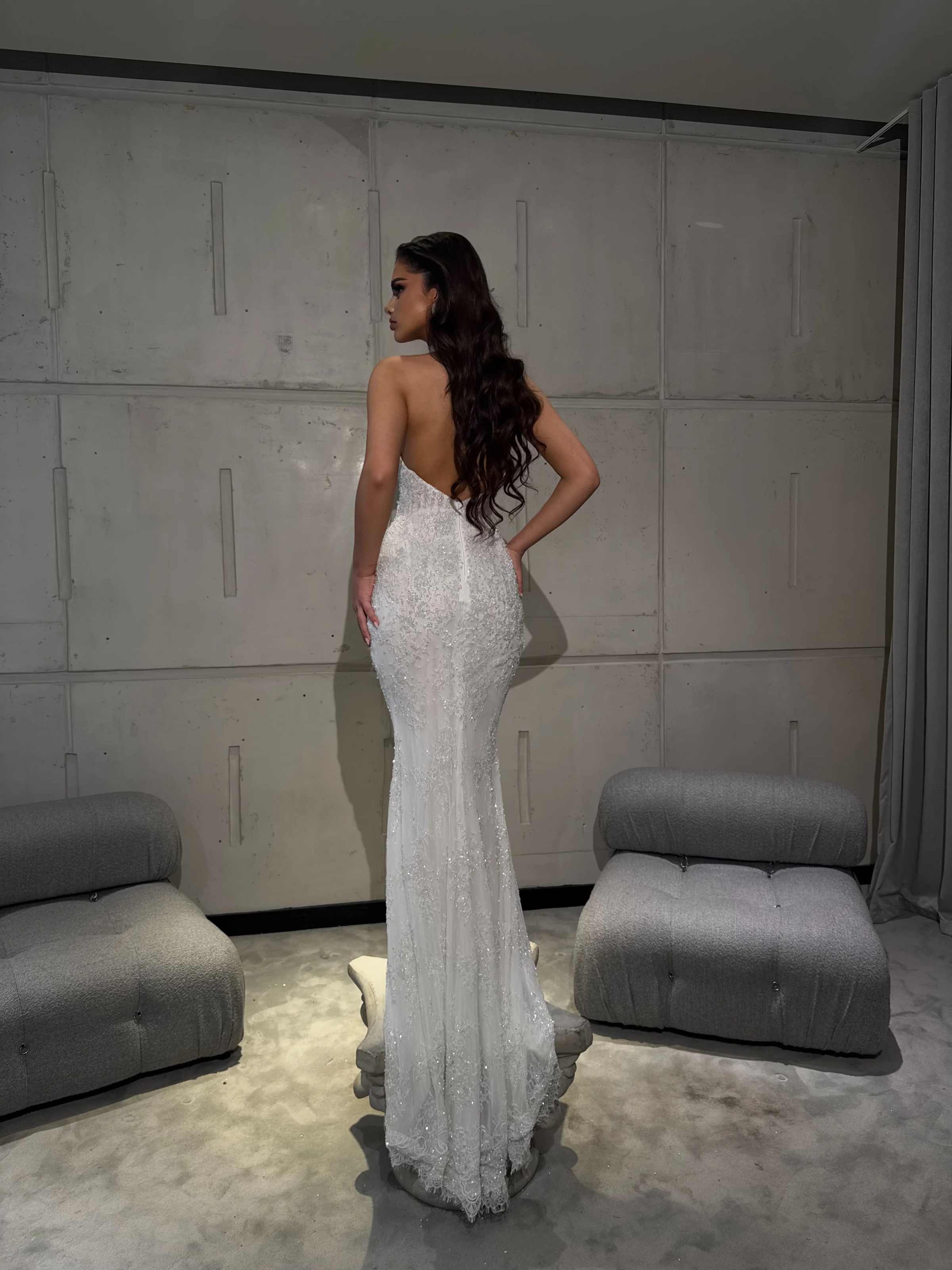Shine Evening Dress High-Neck Mermaid Prom Gowns Shine Beads Lace Applique Prom Dress Sequined Robes De Mariee Size Customized vestido de novia L25209