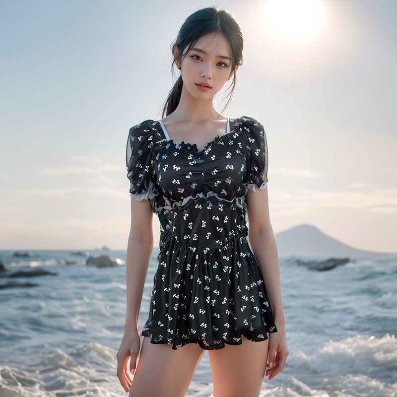 High-End Women, Conservative Slimming, Tummy Covering, Hot Spring, Floral Print, Large Size, Two-Piece Swimsuit for Plus Size Women