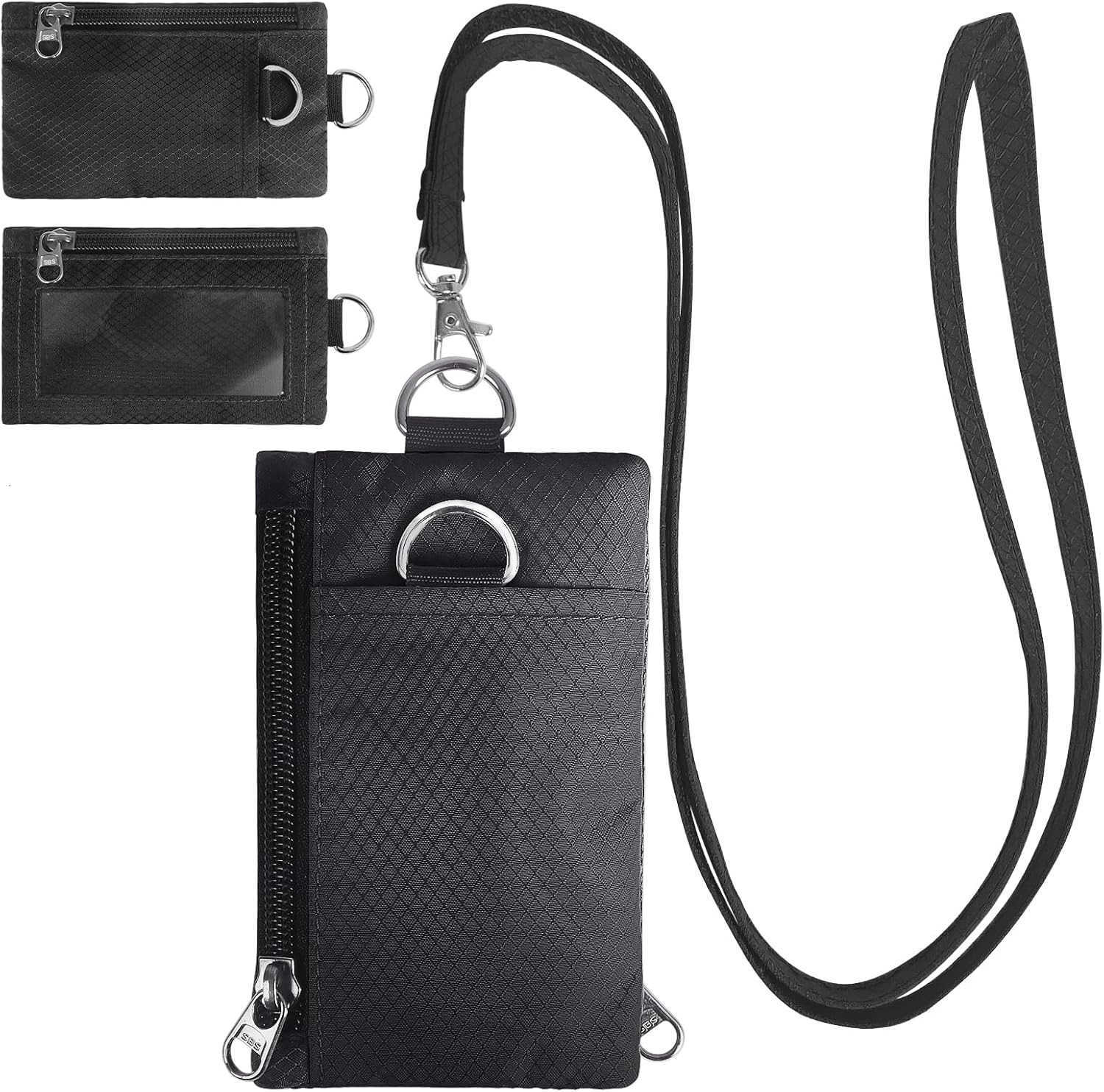 RFID Blocking Wallet Minimalist Wallet for Men Small Wallet for Women with Lanyard Keychain ID Holder Zipper for Cards Coins Travel Waterresistant Bla