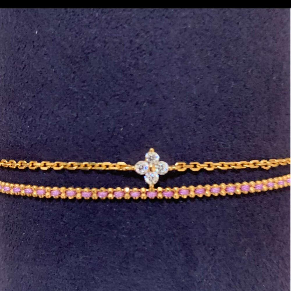 French Minimalist Double Layer Four-Leaf Flower Woven Bracelet for Women Vintage Simple Versatile Hand Rope Niche Design Jewelry