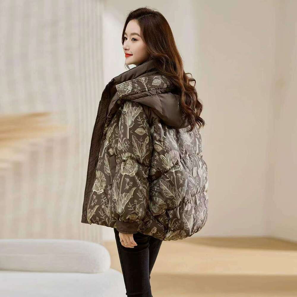 High-End Luxury Small Jacket for Women Winter New Printed Petite Thickened Slimming Melard Cotton Coat