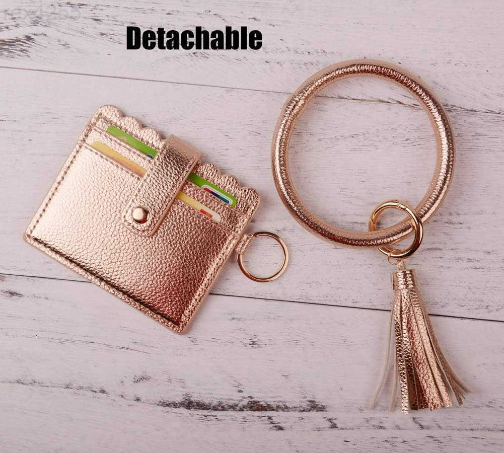 Multifunctional Bangle Key Ring Card Holder PU Leather Round Keychain With Matching Wristlet Wallet For Women GirlsW250911