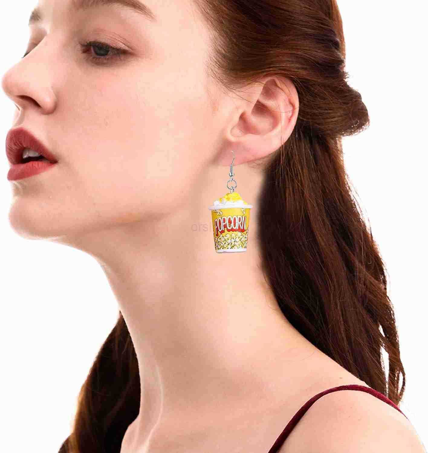Resin Drop Handmade Cute Women Gift Eardrop Funny Emulational Resin Charm Food Cartoon Snacks Popcorn EarringW250911