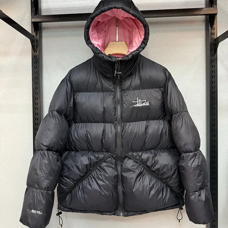 Waterproof Designer Puffer Jacket -Hooded Embroidered Thick Winter Down Coat with Zip Two-Tone Design Bread Jacket