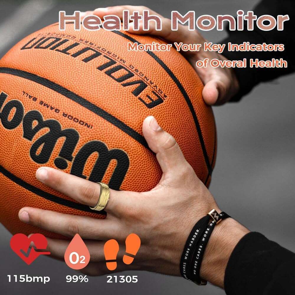 Smart Sleep Tracking Heart Rate Monitor Pedometer, Waterproof Activity Tracker Fiess Ring Steps Counter, Gesture Controls for Short Video, 8 Days Last