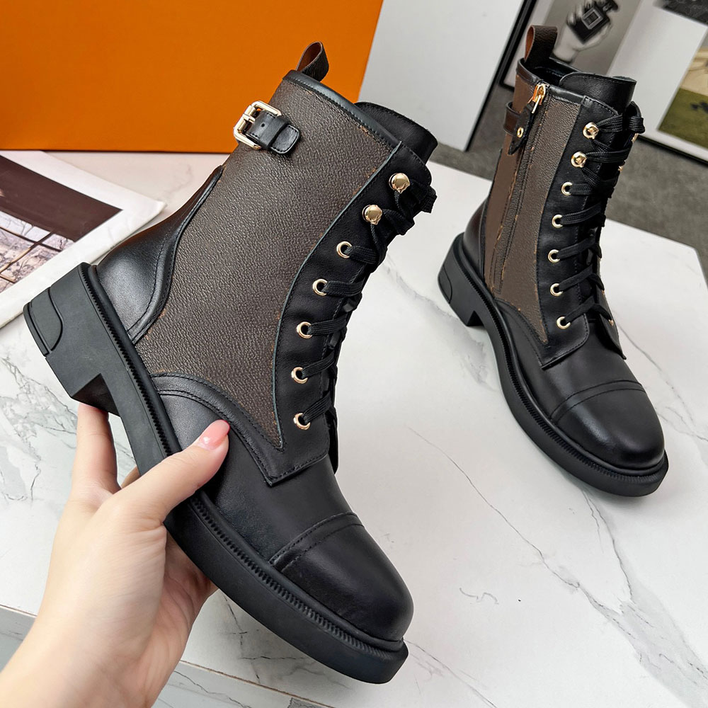 1AIUQN New Citizen Flat Ranger Boot womens designer canvas and smooth calf leather military inspired ankle boot signature autumn winter boots Rubber outsole