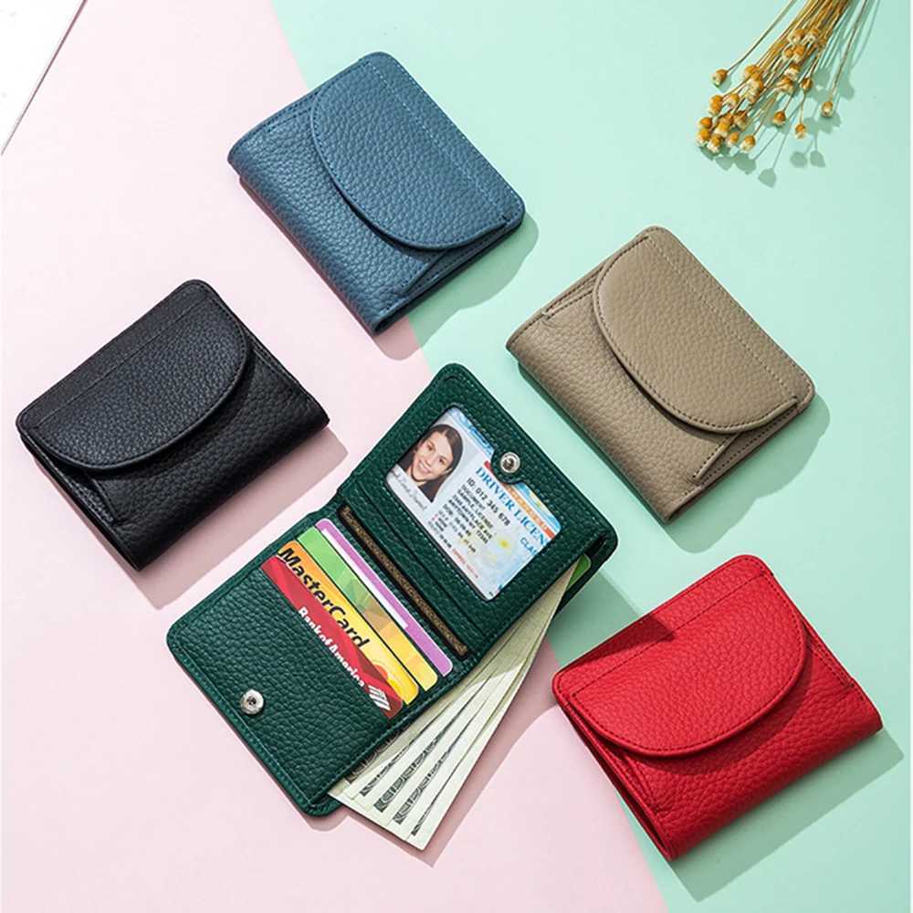 New Women Genuine Leather Mini Wallet RFID Folding Simple Ultrathin Small Soft Cowhide Wallet Female Card Holder Coin Bags W250911
