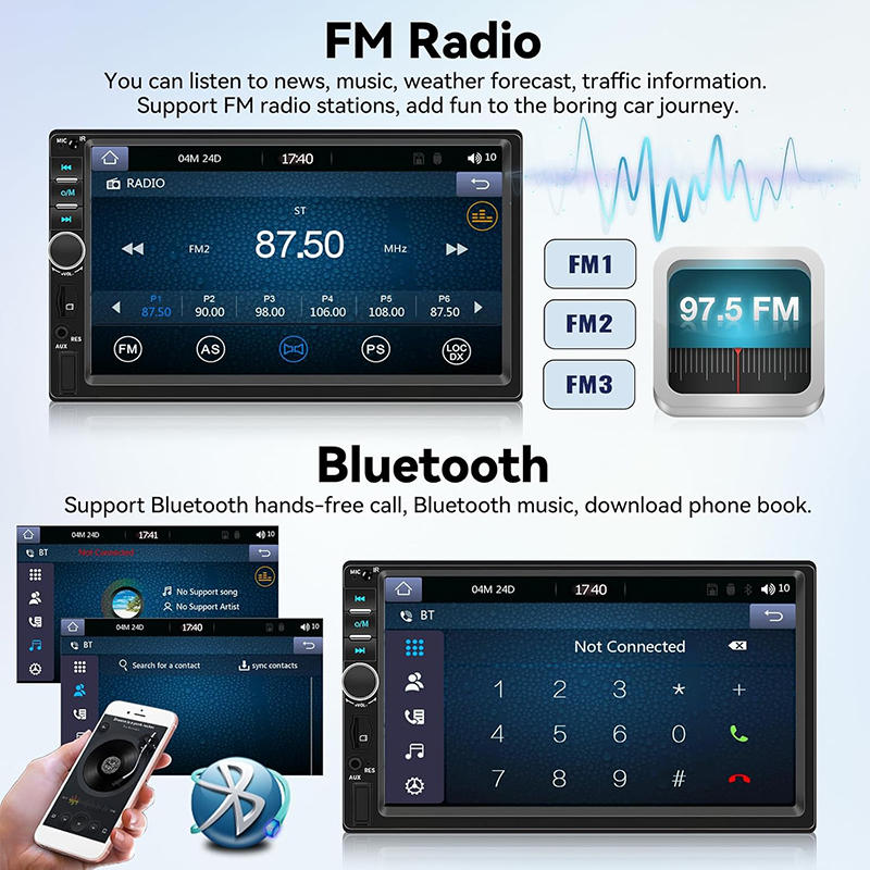 Car Radio Bluetooth 2 Din Carplay Handsfree RDS Mirror Link Stereo HD MP5 Player USB TF Android Auto Touch Screen Auto Audio