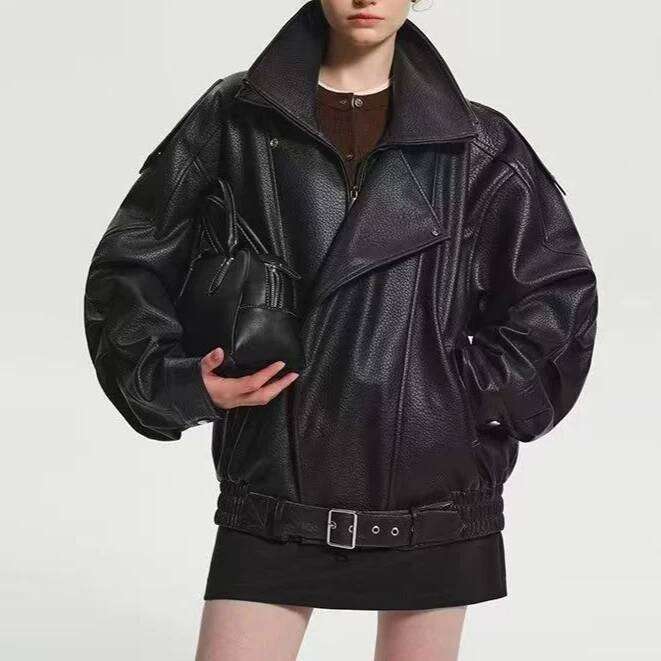 Soft Leather Jacket Vintage Bomber Jackets PU Moto Biker Coats Windbreaker Korean Fashion Women Outerwears Unisex