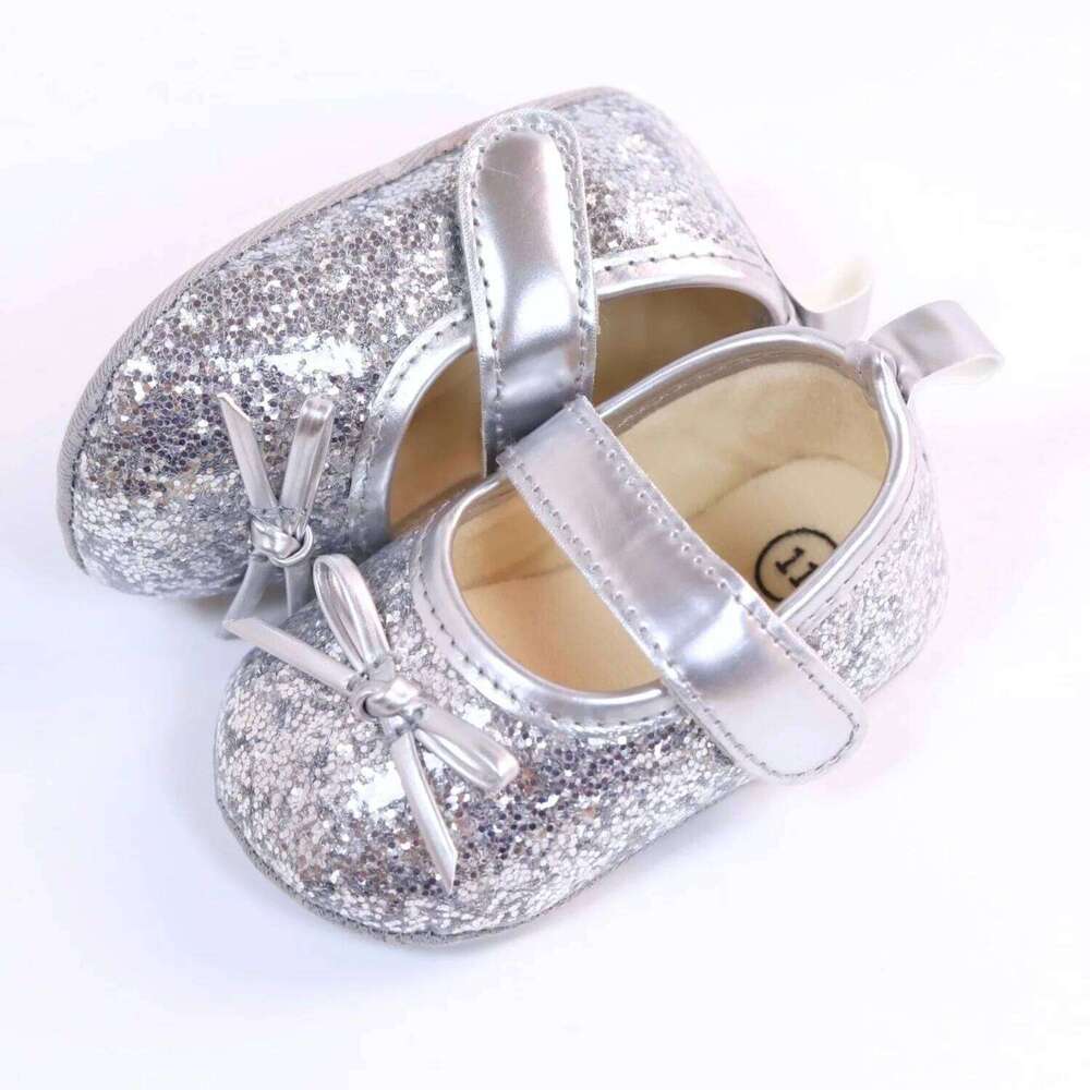 Infant Baby Girls Princess Shiny Sequined Bow Non-slip Soft Flats First Walker Toddlers Dress Shoes for 0-18M