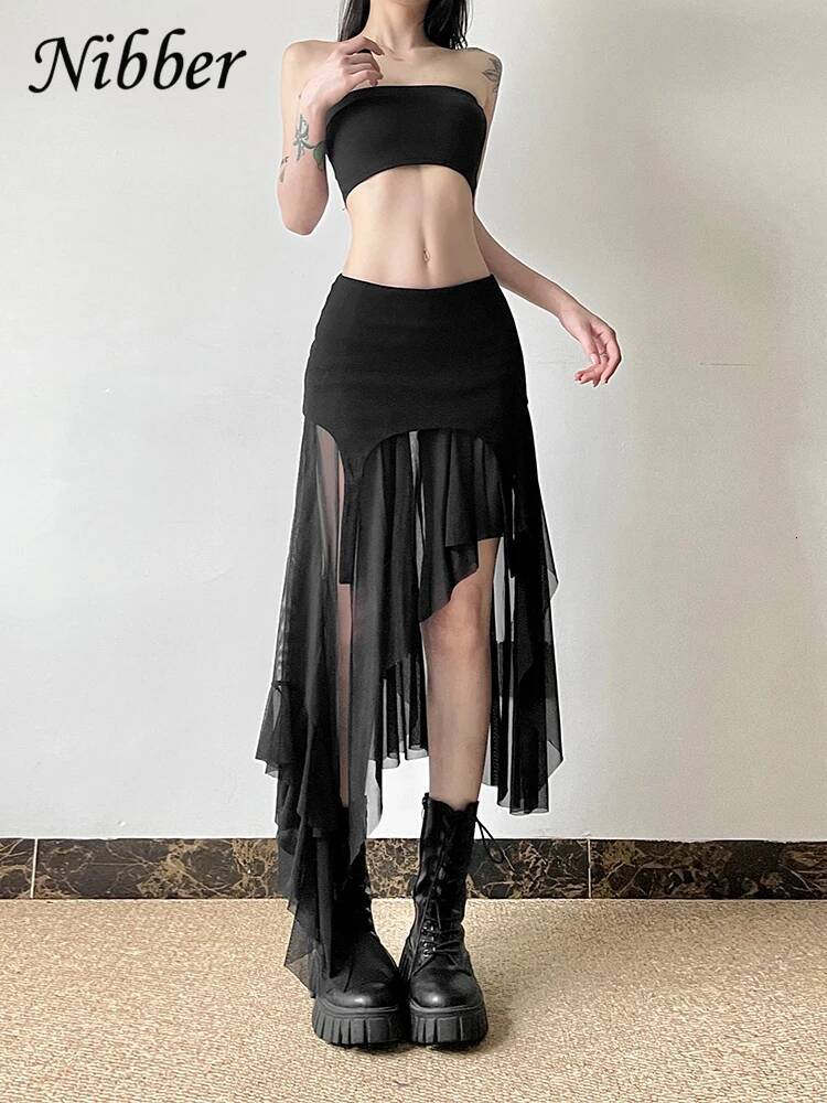 Nibber 2024 Summer Solid Color Simple All-match Casual Sexy Fimbriate High Street Trendy Cool Women's Laminated Ruffled Skirt dongdumaoyi