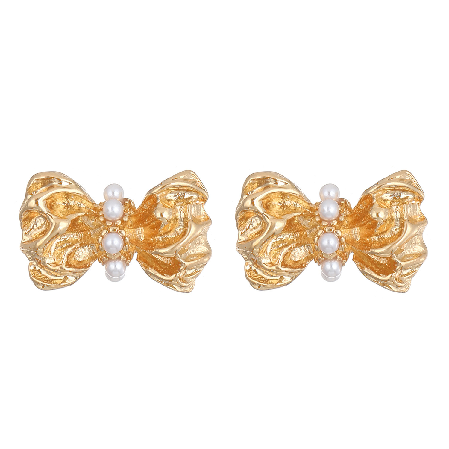 New Ruched Bow Earrings For Women, Ins Style, Design, Pearl Inlaid Irregular Stud Earrings, Trendy