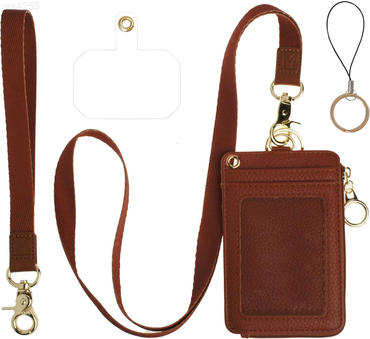 2in1 ID Badge Holder Lanyard Wallet MultiUse Womens Small Wallet with Removable Wristlet Neck Lanyard Clear Window 5 Card Slots Phone Holder Ring Keyc
