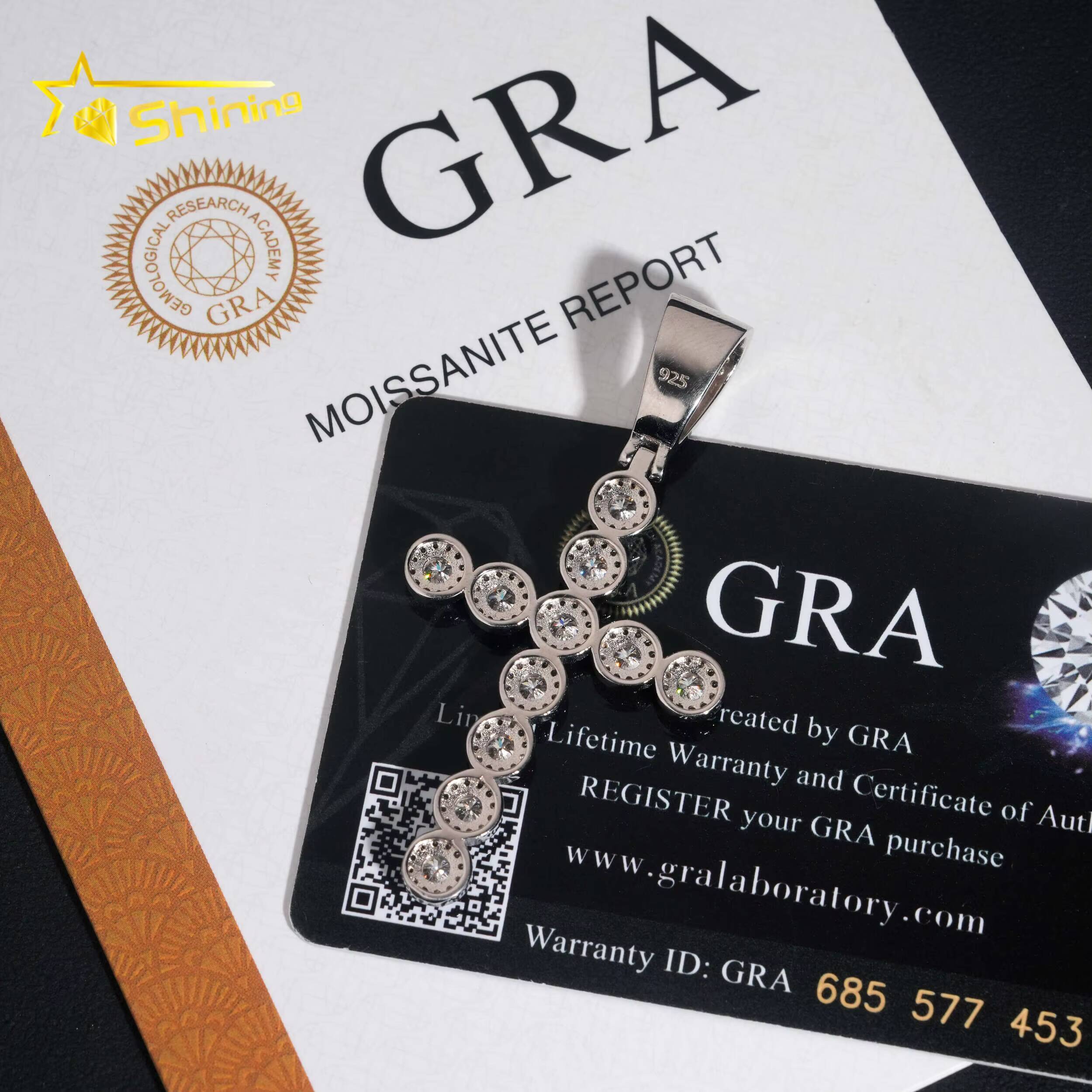 GRA Moissnaite Cluster Cross Charms Pendant Silver 925 Gold Plated Hip Hop Moissanite Fine Jewelry Necklaces