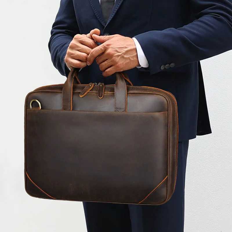 Luufan Genuine Leather Mens Briefcase Bag Fit 156 Laptop Business Handbags Daily Working Tote Cow Leather Male Computer bags Z250906