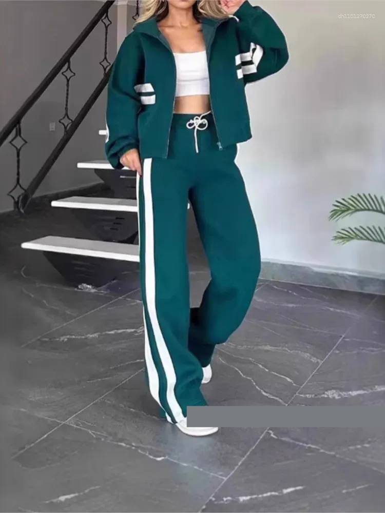 Women's Tracksuits Striped Zipper Coat Sweatpants Two Piece Set Women Casual Batwing Sleeve Sports Jacket Outfits Autumn Winter Sweatshirt