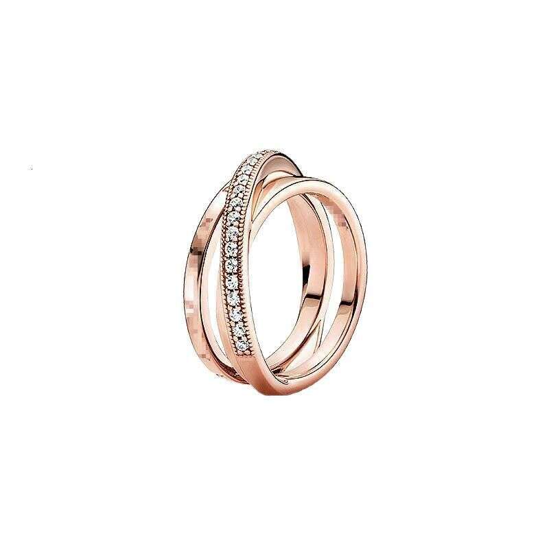 Panjia No White Copper Electroplated Silver Inlaid Interlocking Three DIY Couple Matching Rings