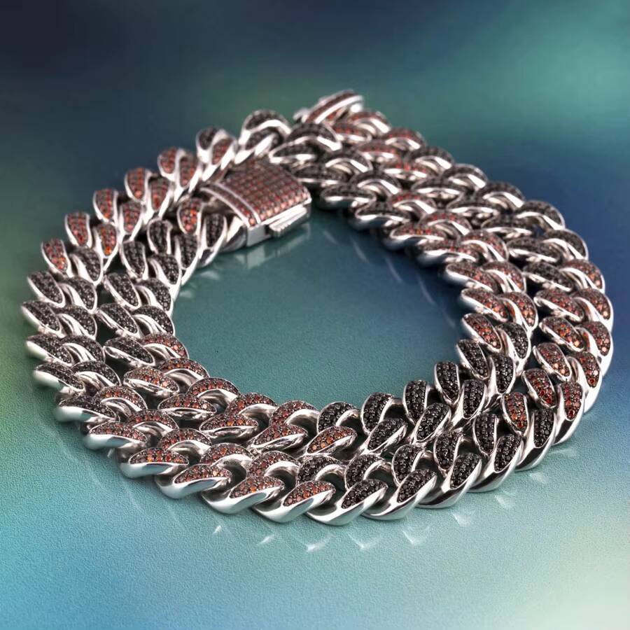 KRKC Wholesale 12mm 18inch BlackRed Color 5A CZ 2 Row Diamond Iced Out Hiphop Cuban Link Chain Necklace for Men