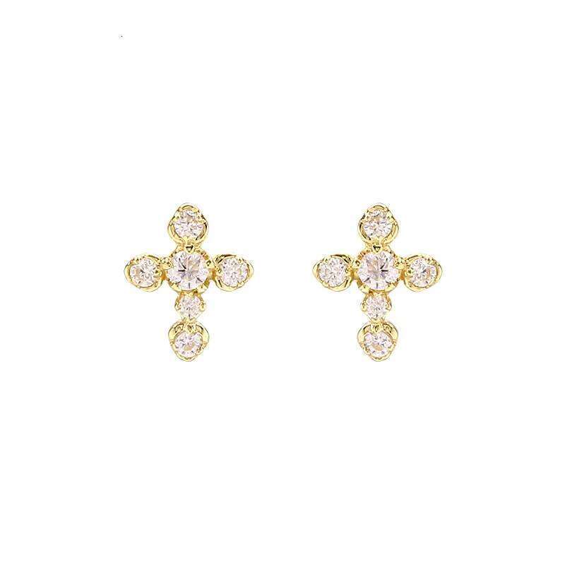 HYH Minimalist 9K Gold Cross Moissanite Stud Earrings Ins Fashion Style Jewelry Wholesale