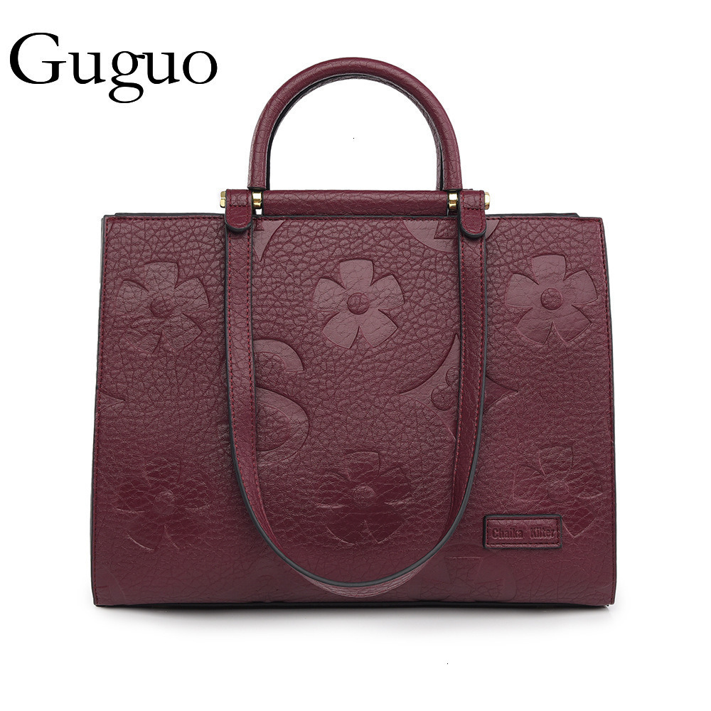 Guguo Free Shipping Designer Luxury Handbag Fashion 3D Embossed Large Bag Simple Large Capacity Commuter Bag Women's Ultra-fine Fiber Leather Tot
