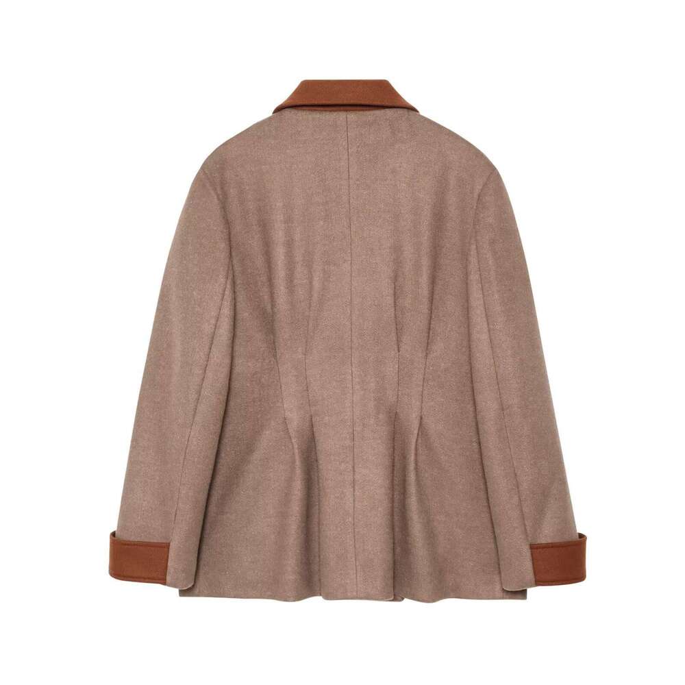 DHEssentials Ins Melard Coffee Color Suit Little Chanel Jacket for Women Korean Style Outfit 2025 Spring Patchwork Wool Coat