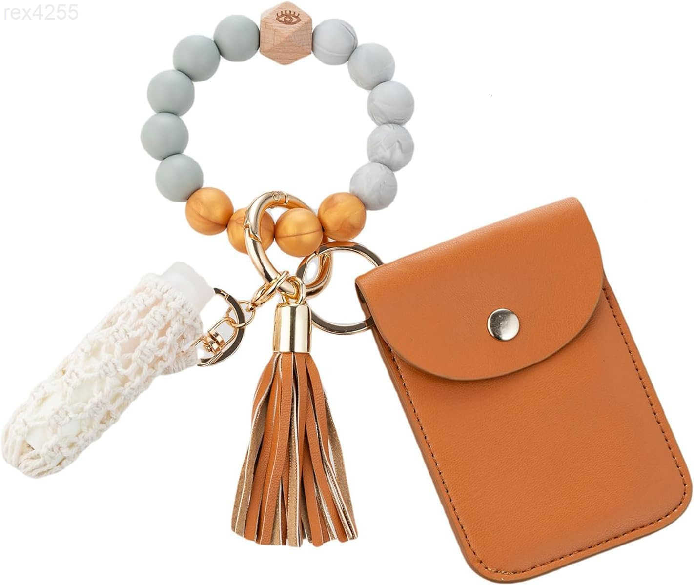 wallet Keychain for Women Lipstick Chapstick Keychain Beaded Bracelet Key Ring Women Coin PocketW250911