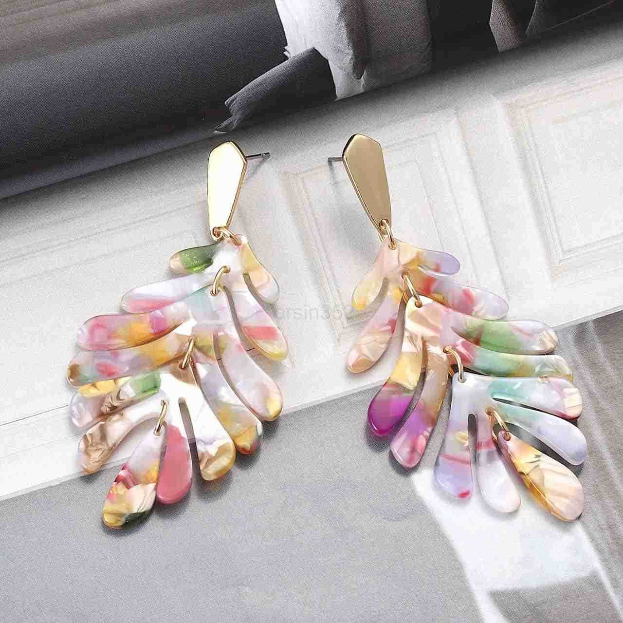 Pendant necklace Earrings Long Statement Leaf Charm Necklace Tortoise Resin Palm Leaf Earrings Fashion Necklaces Earrings for WomenW250911