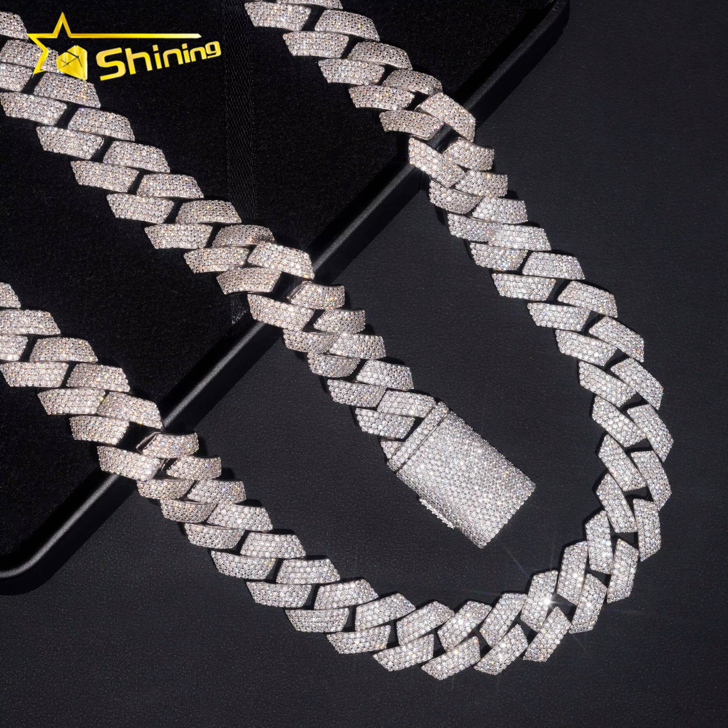 Hip Hop Jewelry 18mm 4 Rows Chain 925 Sterling Silver GRA Certificate Iced Out Necklace Moissanite Cuban Link Chain