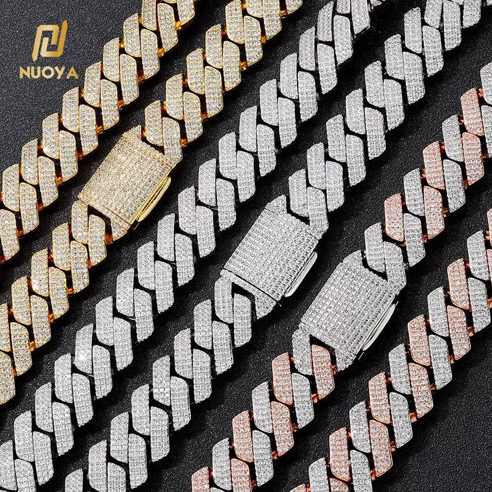 NUOYA Luxury 3 Row Shiny Zircon Diamond 18K Gold Plated Cuban Link Chain Necklace for Men High Quality Hip Hop Jewelry Gift