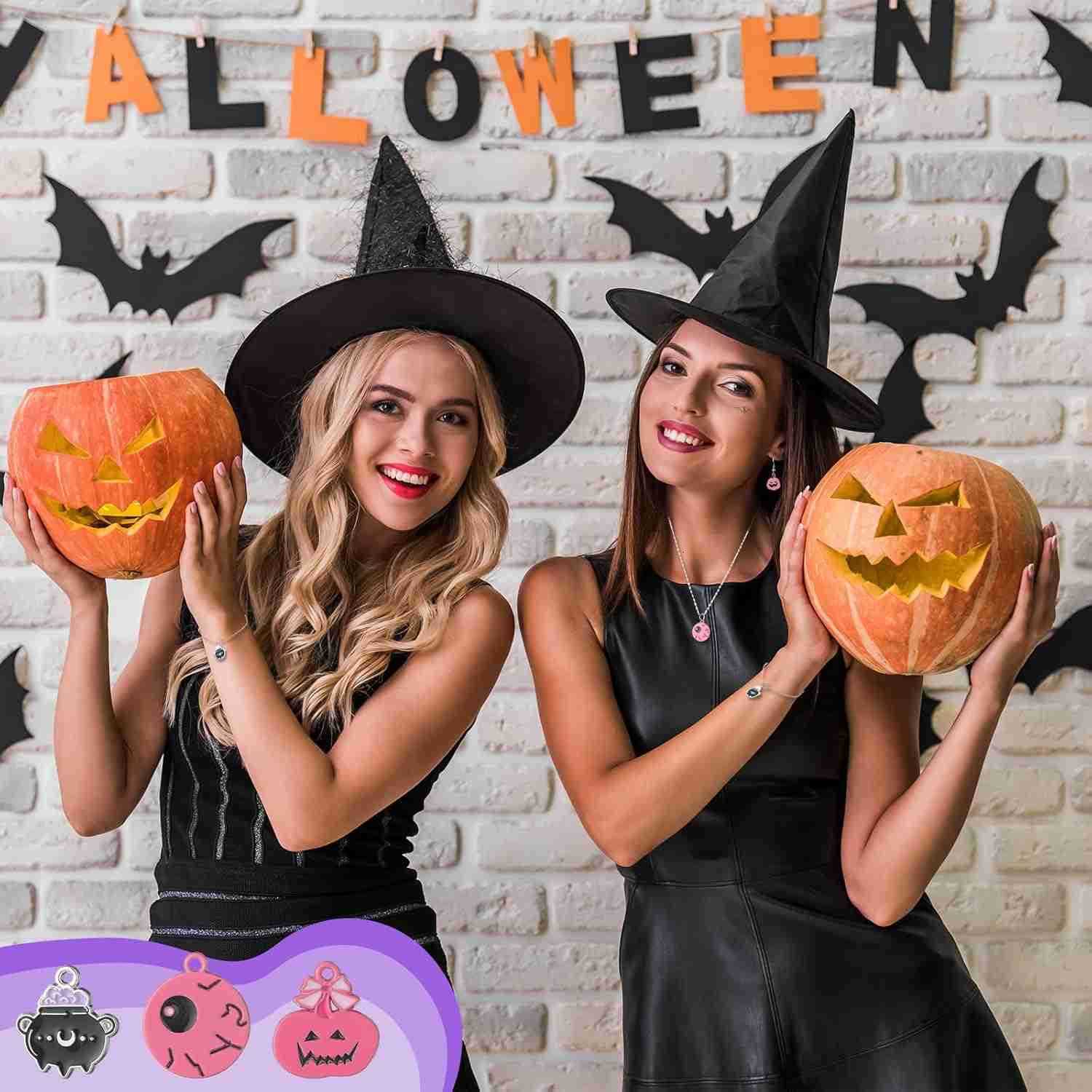 150 Pcs Pink Halloween Charms Bulk for Jewelry Making Halloween Alloy Assorted Pendant Charms for Jewelry Making Earring Necklace DIY CraftW250911