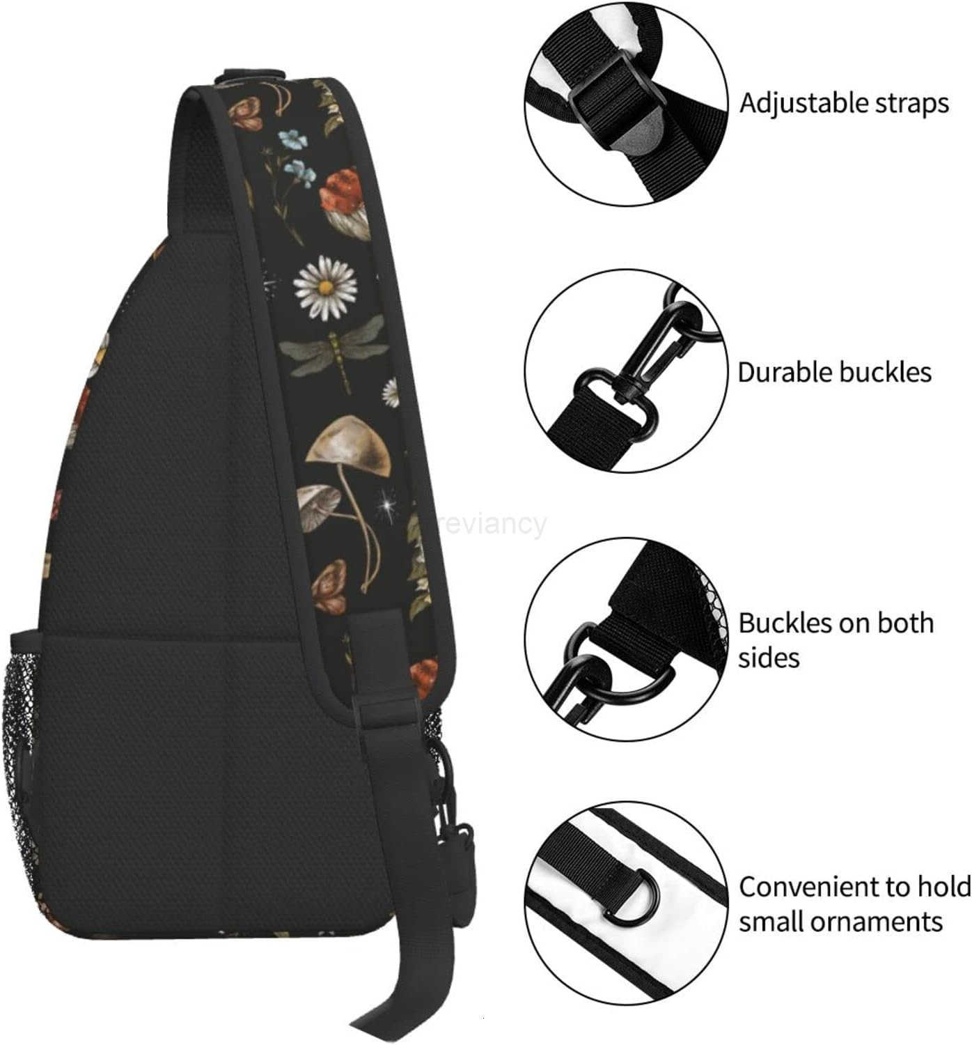 Sling Bag Vintage Mushroom Leaf Forest Hiking Daypack Crossbody Shoulder Backpack Travel Chest Pack for Men Women Over 12 Years OldW250911