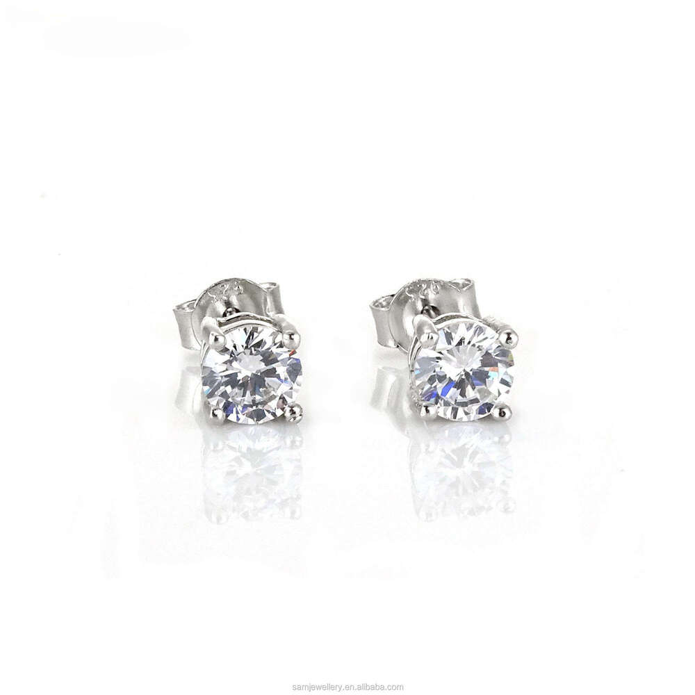 Gold Plated Jewelry 8MM Single Stone Solitaire Sterling Sier Ladies Earrings Moissanite Stud