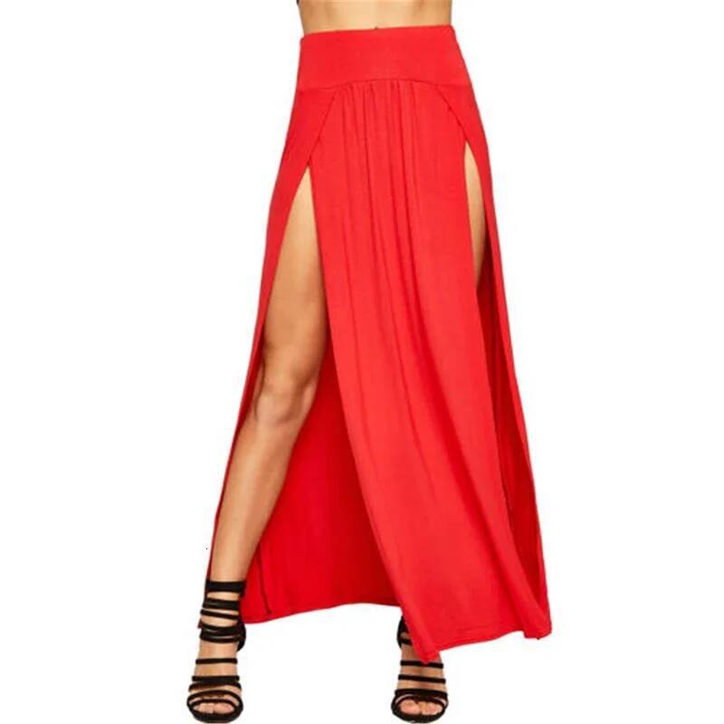 New Arrival High Waisted Sexy Womens Double Slits Summer Solid Long Maxi Skirt Wholesale 51 Valentine's Day Gifts dongdumaoyi