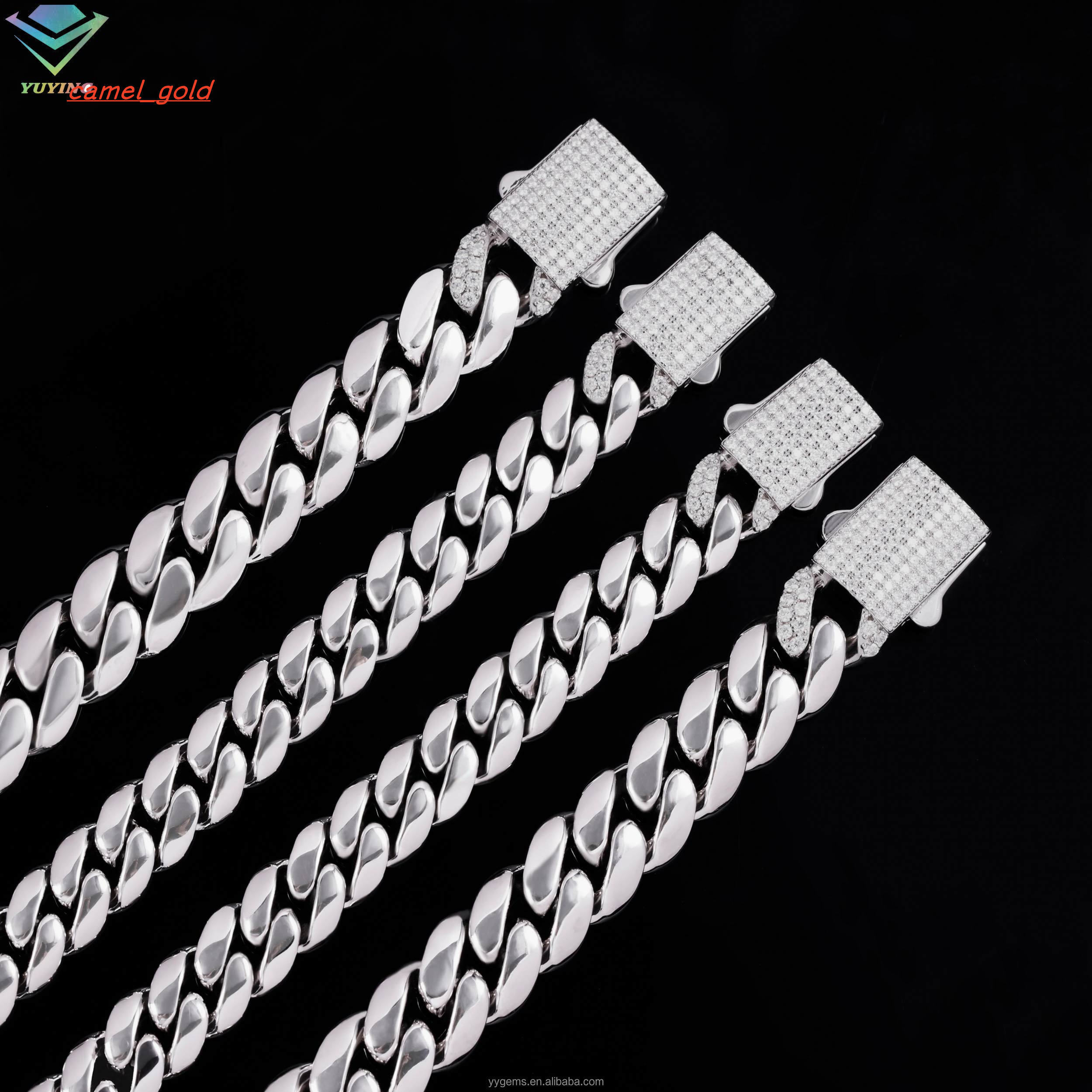 Handmade Solid 925 Silver Miami 3times 14k/18k Yellow Gold Plated Cuban Link Chain for Man baguette Moissanite Diamond Necklace
