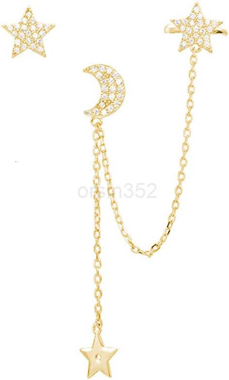 925 Sterling Silver Cuff Earrings Chain for Women Asymmetric Star Moon Earrings Crawler Dangling ChainW250911
