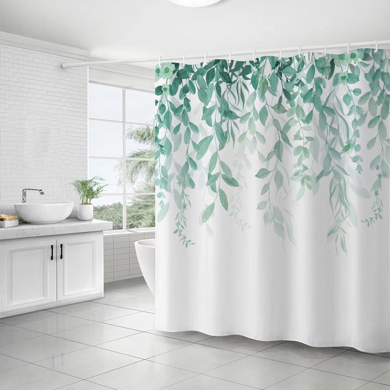 YL-37171 digital shower curtain cross-border plant flower waterproof polyester bathroom four-piece set dry and wet separation moisture-proof
