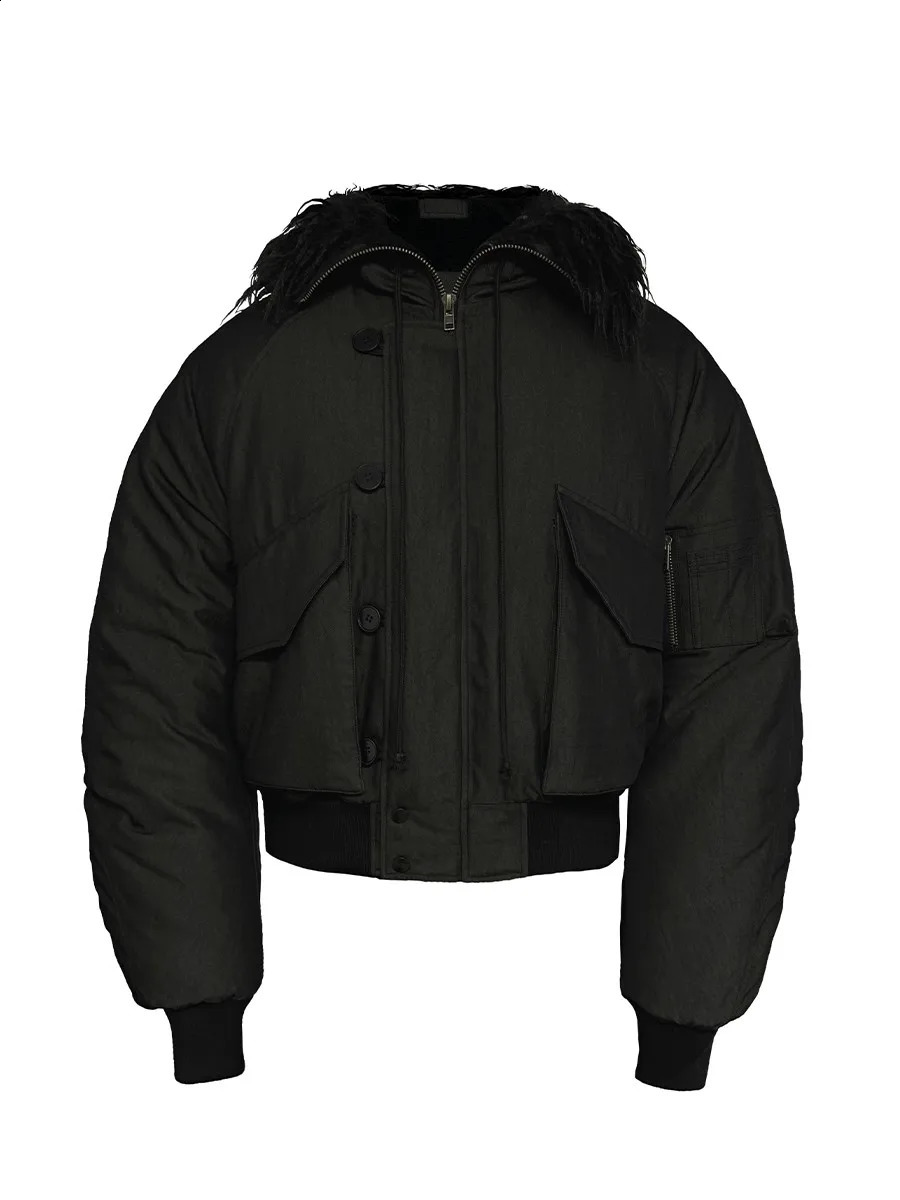 Mauroicardi Autumn Winter Cool Thickened Warm Short Black Jacket Men with Faux Fur Trim Hood Zipper y ner Streetwear 250911